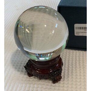 New 3 inch (80mm) Clear Crystal Ball with Redwood Lion Resin Stand and Gift Box